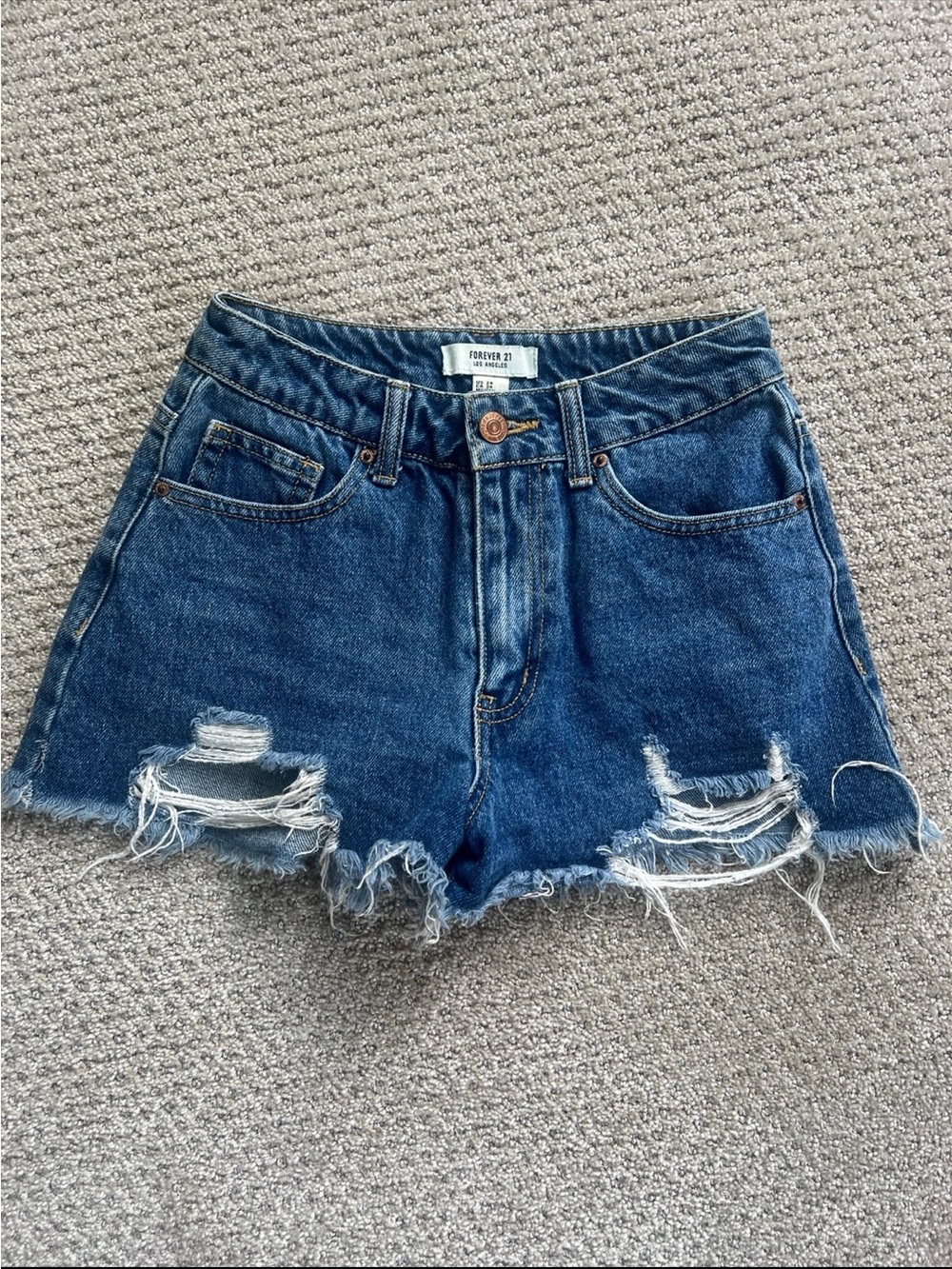 Forever 21 Dark Blue Distressed Denim Shorts
